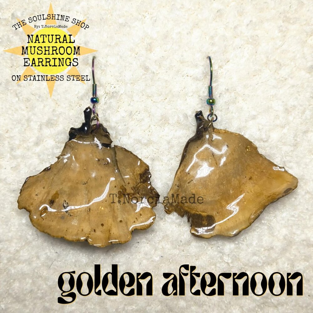 Golden Afternoon Natural Mushroom Earrings